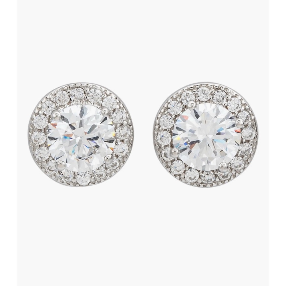 Suzy Levian Halo Silver Cubic Zerconia Post Earrings